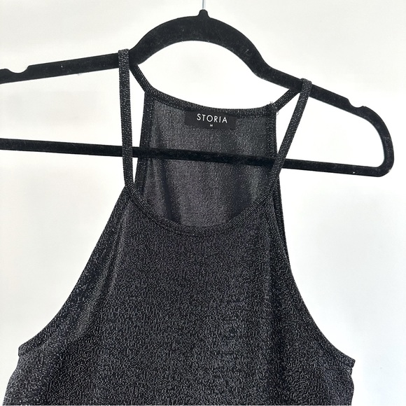 Metallic Silver Sparkle Black Mini Babydoll Dress Storia Size Medium - Picture 11 of 14